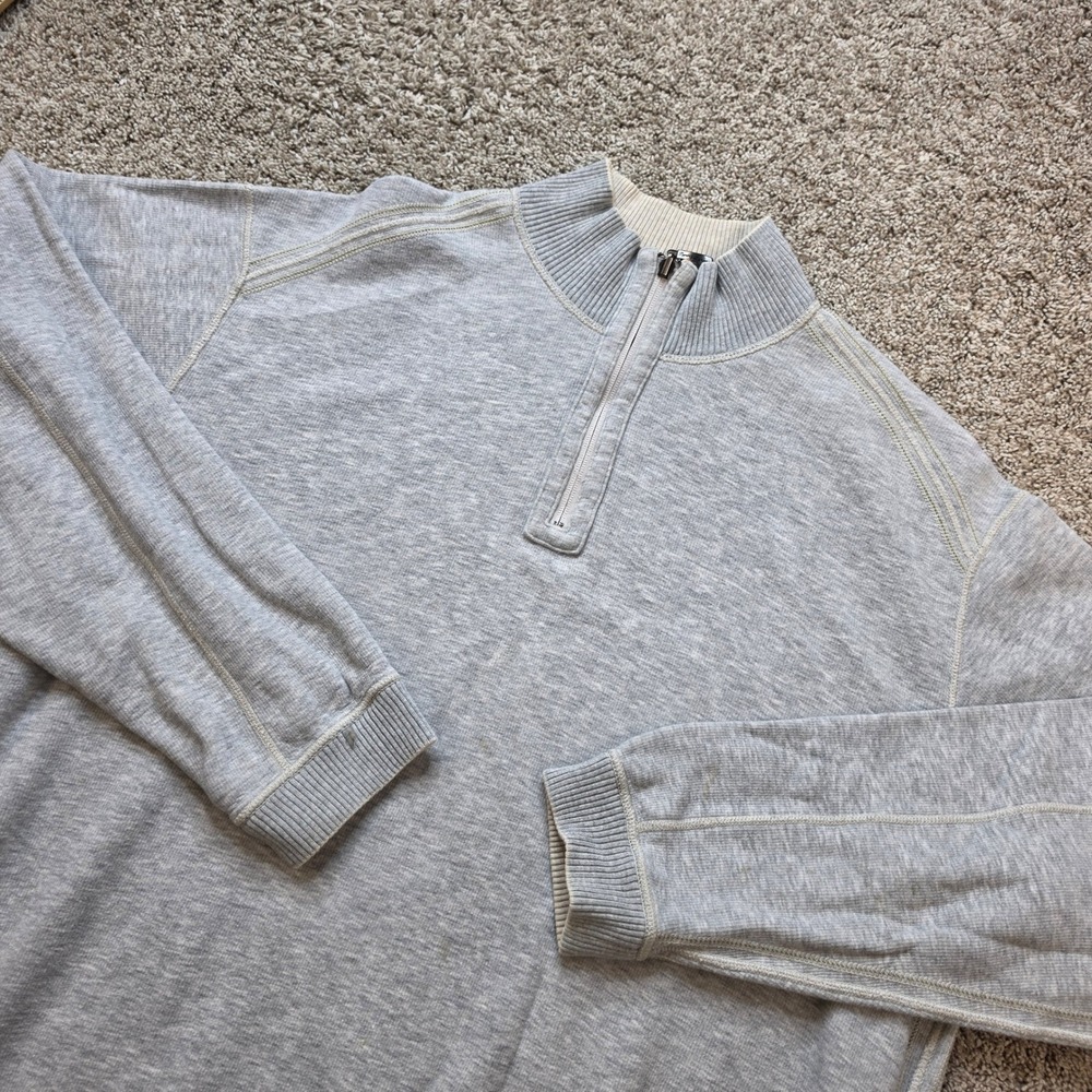 Tommy Bahama Quarter Zip Pullover Mens XL Gray Reversible Marlin Camp Adult